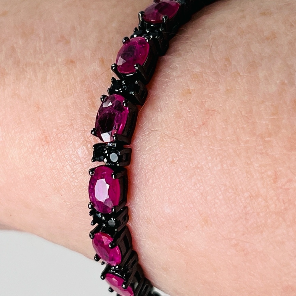 Genuine Ruby & Black Spinel, black rhodium over S925 Tennis Bracelet.